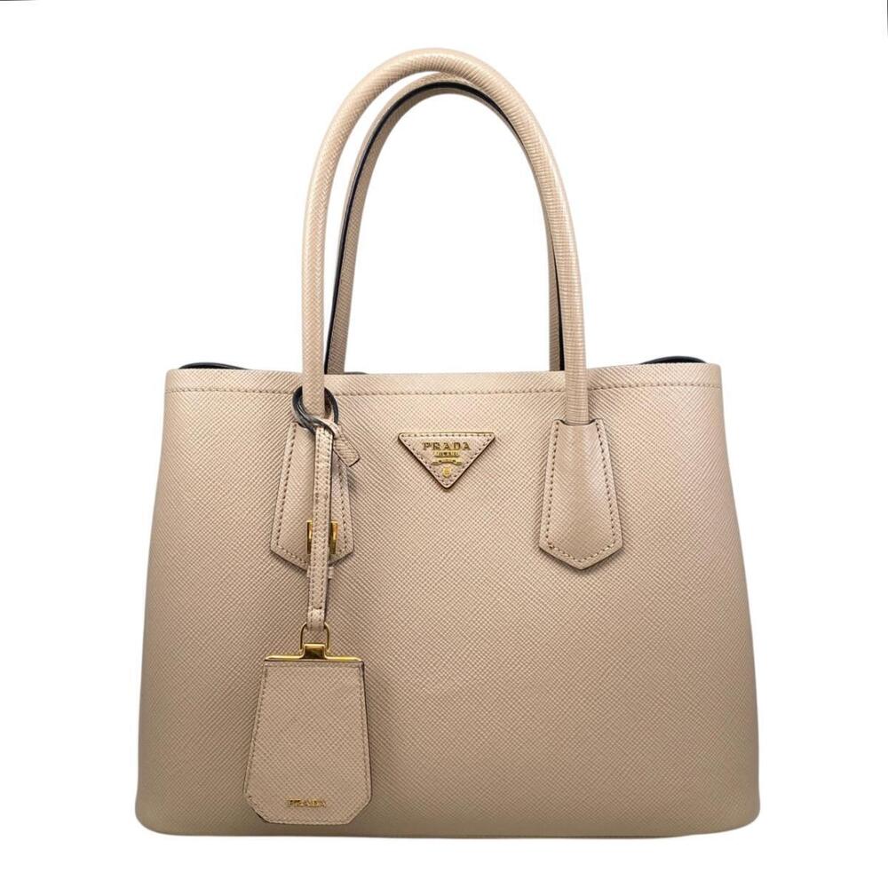 Prada Double Bag Saffiano Leather Beige Black